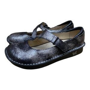 Alegria Womens JIL-752 Silver Crackled Mary Jane Shoes